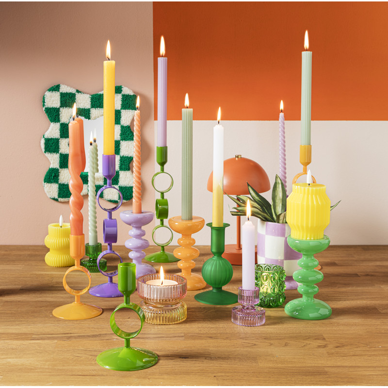 Kandelaar ringen groot - paars - ø9x27 cm