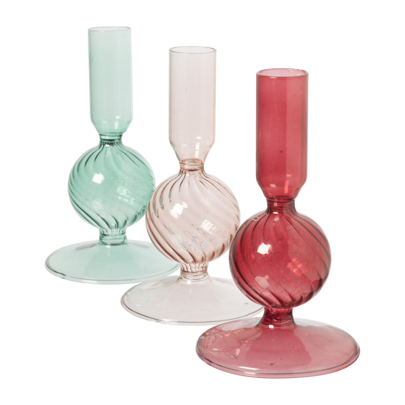 Kandelaar glas bol - roze - ø8x13.5 cm