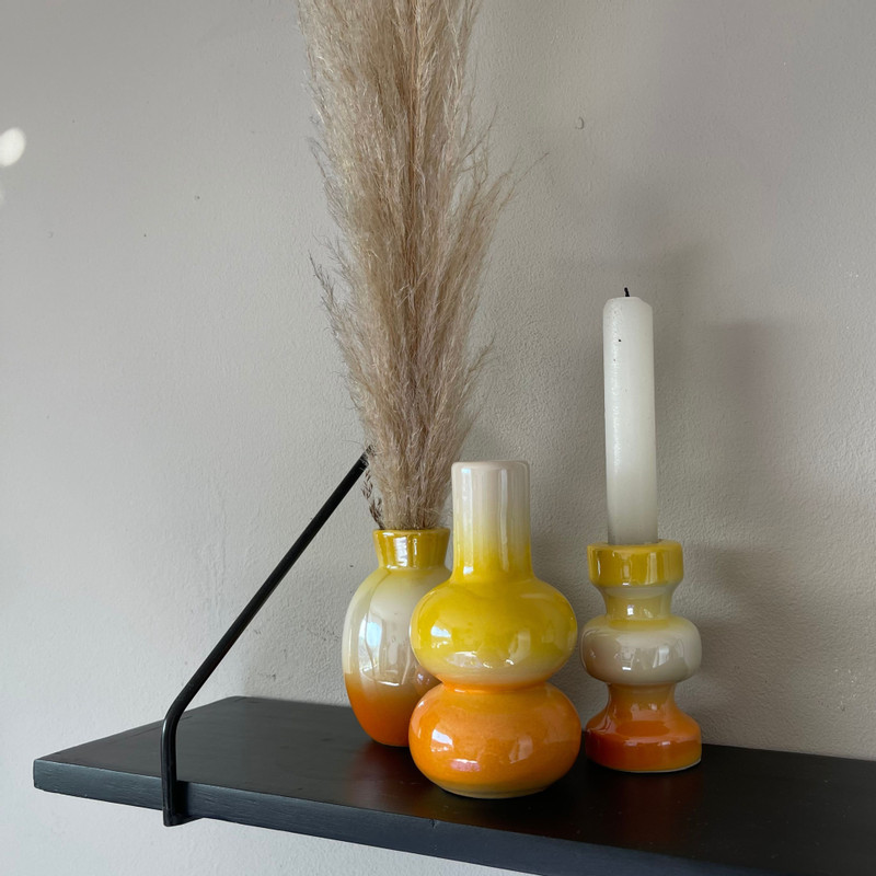 Kandelaar glazed - geel/oranje - ø7x13.5 cm