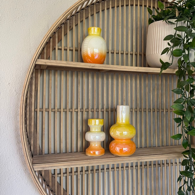 Kandelaar glazed - geel/oranje - ø7x13.5 cm