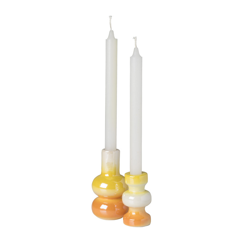 Kandelaar glazed - geel/oranje - ø7x13.5 cm