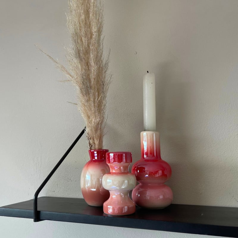 Kandelaar glazed - rood/roze - ø7x13.5 cm