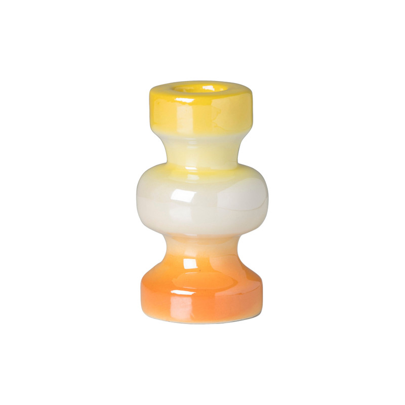 Kandelaar glazed 3 laags - geel/oranje - ø5.5x9.7 cm