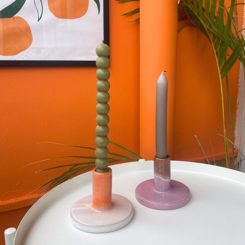 Kandelaar keramiek - oranje - ø10x7.5 cm