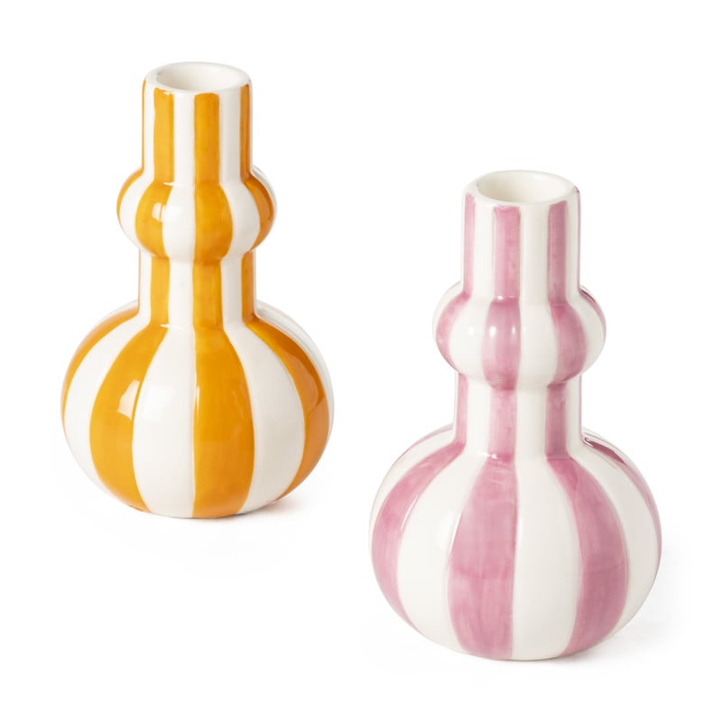 Kandelaar strepen - roze/wit - ø8.5x13.5 cm