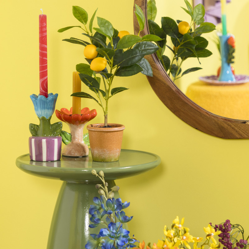 Kandelaar bloem - blauw/paars - ø8.8x17.4 cm