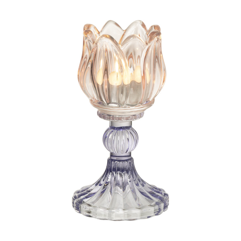 Waxinelichthouder tulp - roze/paars - ø7.8x14.9 cm