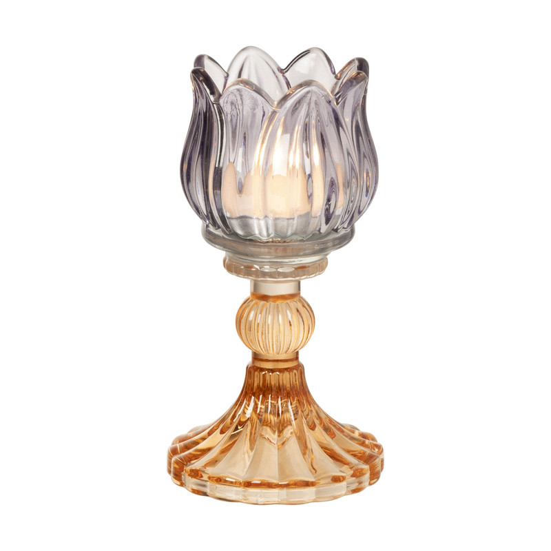 Waxinelichthouder tulp - paars/oranje - ø7.8x14.9 cm