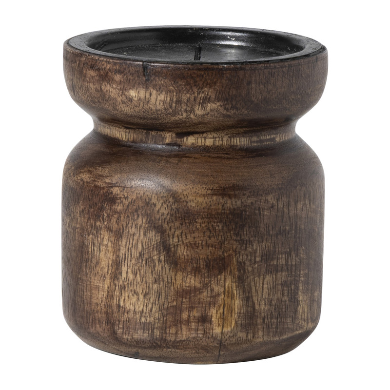 Kandelaar hout klein - bruin - ø10x11 cm