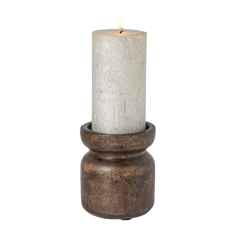 Kandelaar hout klein - bruin - ø10x11 cm