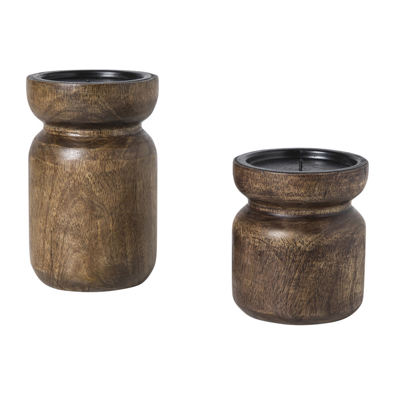 Kandelaar hout groot - bruin - ø10x16 cm