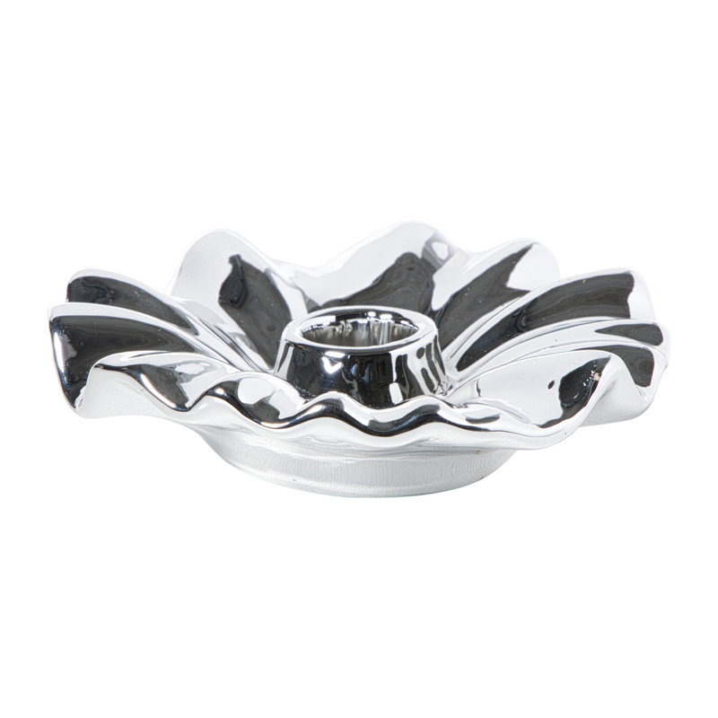 Kandelaar wave - zilverkleurig - ø12x3.5 cm