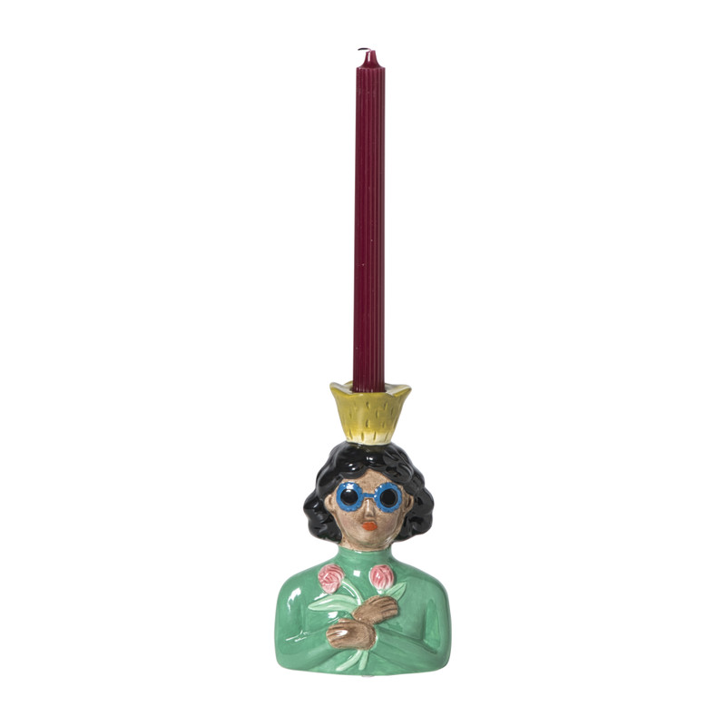 Kandelaar vrouw met bloemen - groen - 19.5x13x9 cm