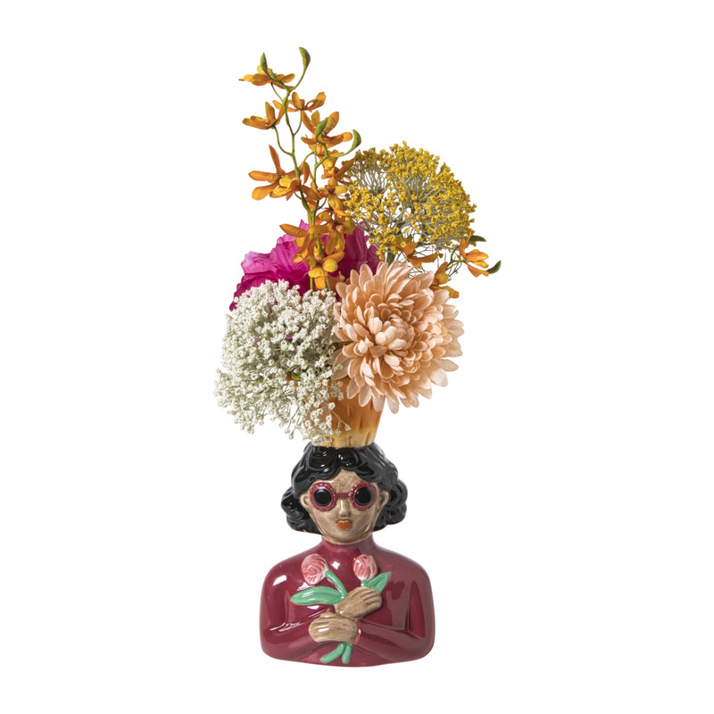 Kandelaar vrouw met bloemen - groen - 19.5x13x9 cm