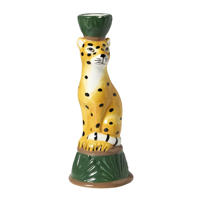 Kandelaar luipaard - groen -  ø7x18 cm