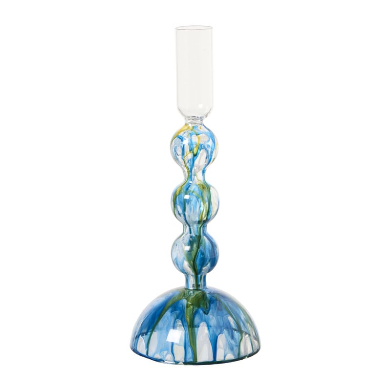 Kandelaar dipdye - blauw/wit - ø9x21 cm