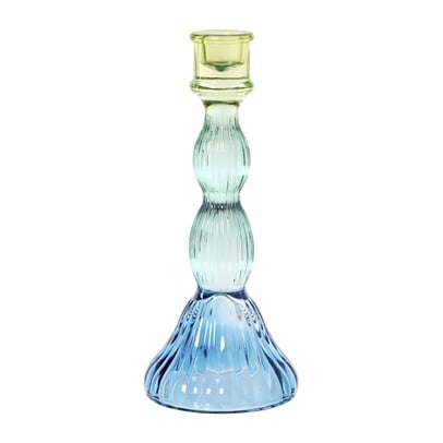 Kandelaar groot - blauw/groen  - ø9.5x23 cm