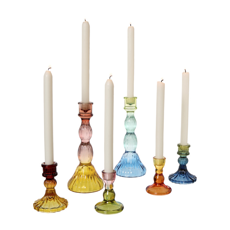 Kandelaar groot - blauw/groen  - ø9.5x23 cm