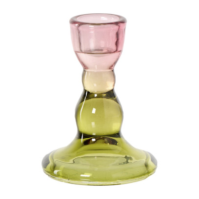 Kandelaar duo - roze/groen -  ø6.5x8.8 cm