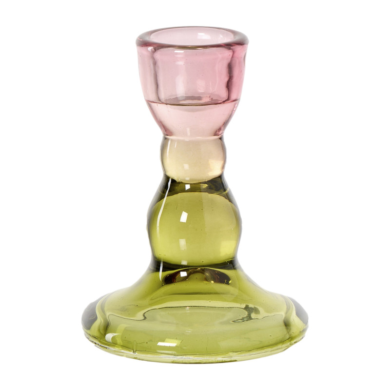 Kandelaar duo - roze/groen -  ø6.5x8.8 cm