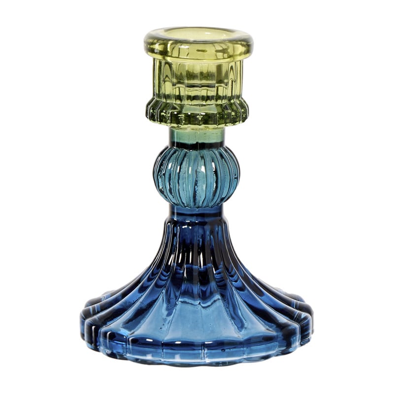 Kandelaar glas klein - groen/blauw - ø7.8x10 cm