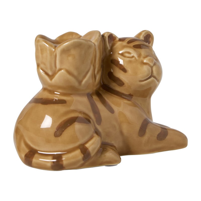 Kandelaar tijger - bruin - 12.5x8.5x7.5 cm