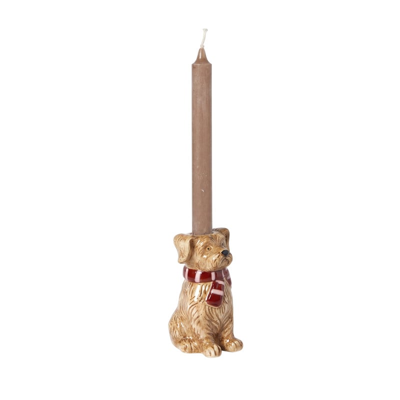 Kandelaar hond - bruin - 12.5x8.2x6.5 cm