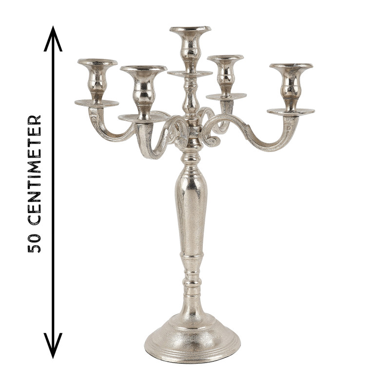 Kandelaar 5-arms - zilver - 50 cm