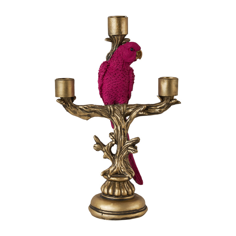 Zeker sjaal kruising Kandelaar papegaai - roze/goud - 32x20x8 cm | Xenos