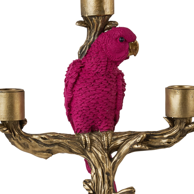 Kandelaar papegaai - roze/goud - cm |