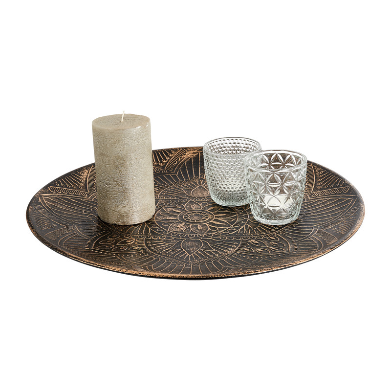 Decoratieplateau mandala - goud/zwart - Ø40x3 cm