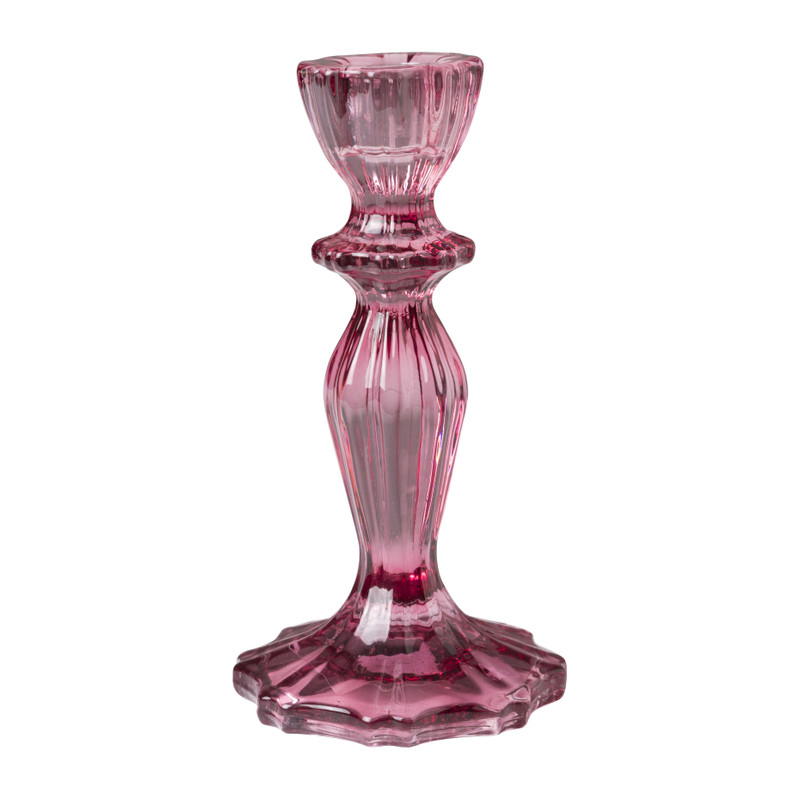 Kandelaar vintage glas - roze - ø8x15 cm 