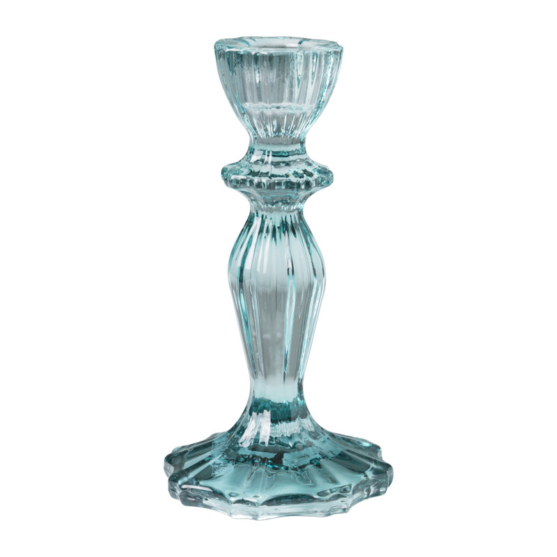 Kandelaar vintage glas - blauw ø8x15 cm | Xenos