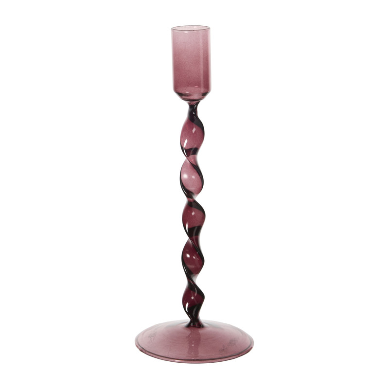 Kandelaar twist glas laag - bordeaux rood - ø8x21 cm