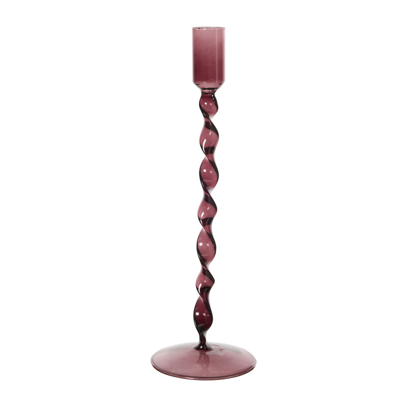 Kandelaar twist glas hoog - bordeaux rood - ø8x27 cm