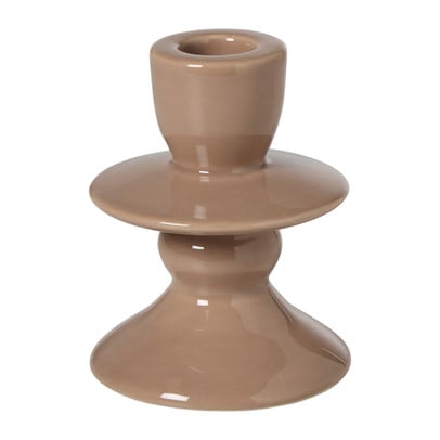 Kandelaar keramiek laag - beige/paars - ø8x10.5 cm