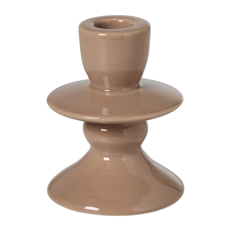 Kandelaar keramiek laag - beige/paars - ø8x10.5 cm