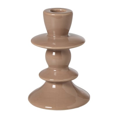 Kandelaar keramiek hoog - beige/paars - ø9.2x14.5 cm