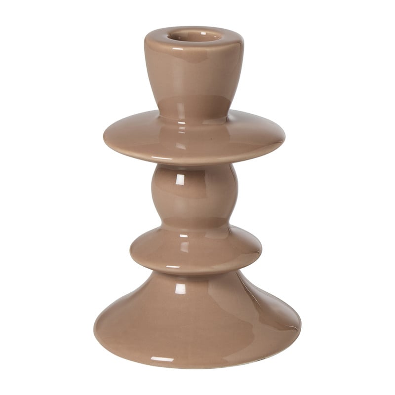 Kandelaar keramiek hoog - beige/paars - ø9.2x14.5 cm