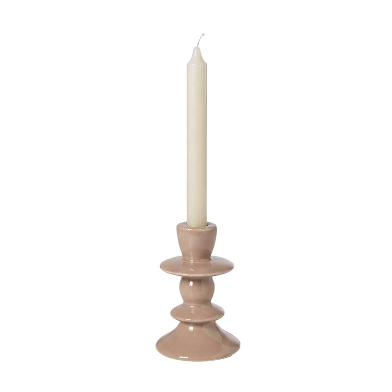 Kandelaar keramiek hoog - beige/paars - ø9.2x14.5 cm