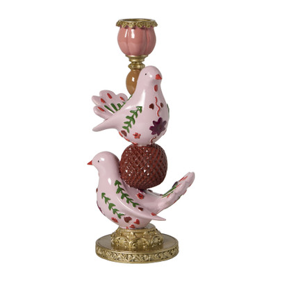 Kandelaar vredesduif - roze/goudkleurig - 25x12x10 cm