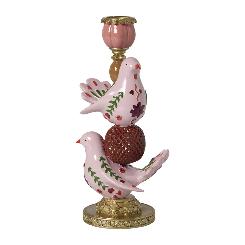 Kandelaar vredesduif - roze/goudkleurig - 25x12x10 cm 