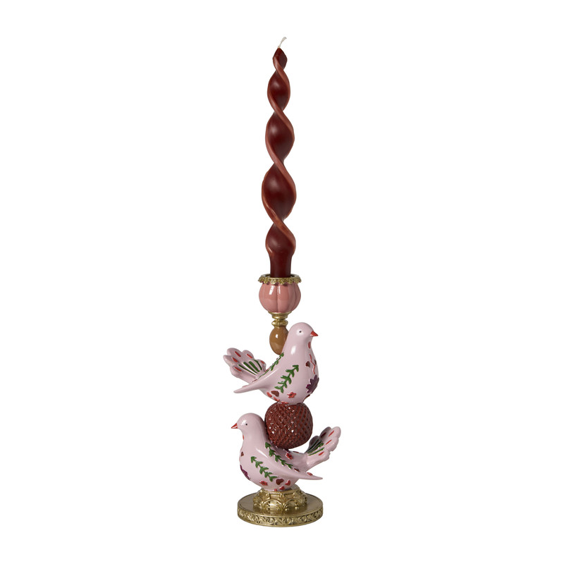 Kandelaar vredesduif - roze/goudkleurig - 25x12x10 cm 