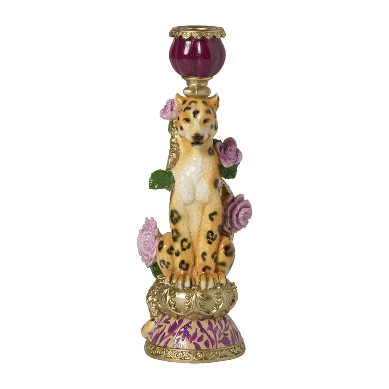 Kandelaar luipaard bloemen - multikleur - ø9x25 cm