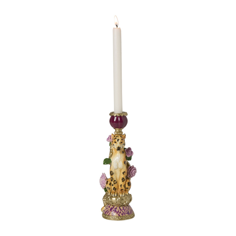 Kandelaar luipaard bloemen - multikleur - ø9x25 cm