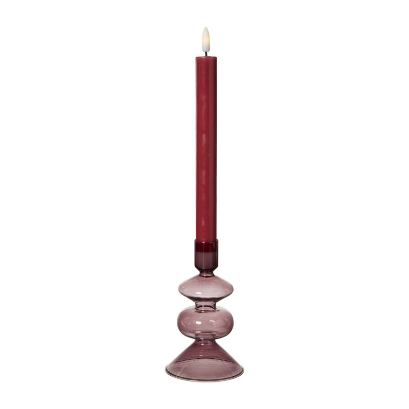 Kandelaar stapel klein glas - bordeaux rood - ø9x16 cm