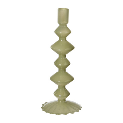 Kandelaar stapel groot glas - groen - ø9x23 cm
