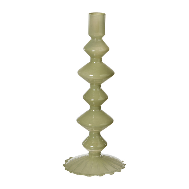 Kandelaar stapel groot glas - groen - ø9x23 cm