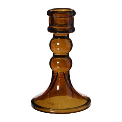 Kandelaar glas 2 bollen - bruin - ø8x13 cm