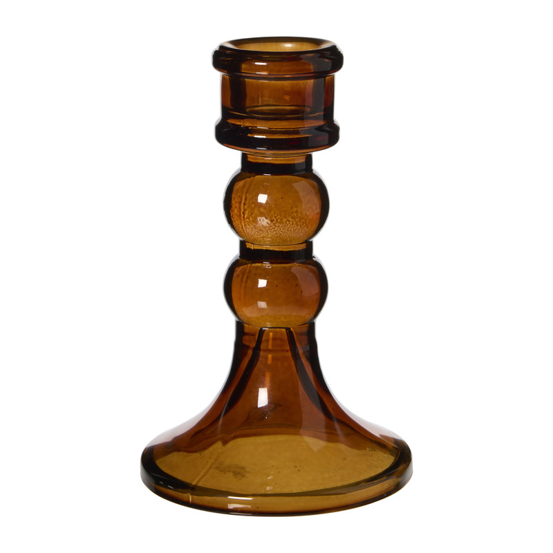 Kandelaar glas - bruin - ø8x13 cm